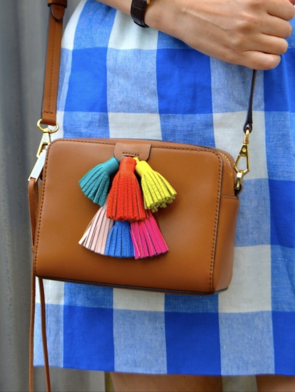 Rebecca Minkoff Sofia Mini Tassel Crossbody Bag Camel Leather Purse Adjustable